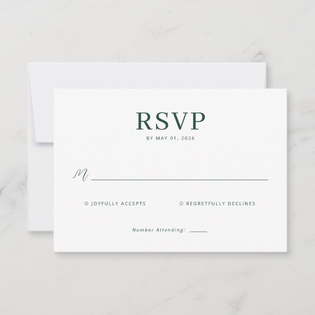 Cartão de RSVP Verde Elegante (Frente)