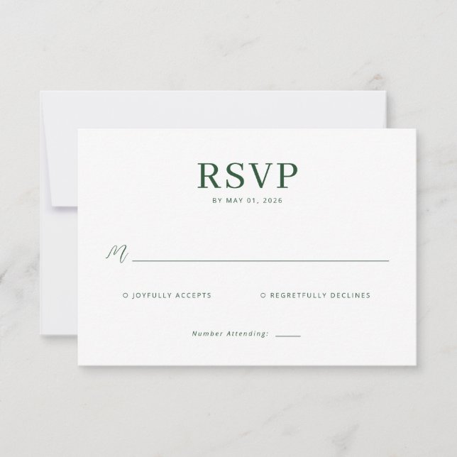 Cartão de RSVP Verde Elegante (Frente)
