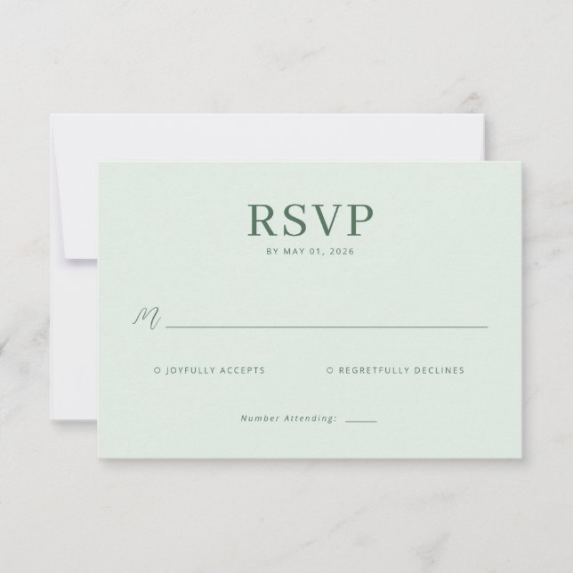 Cartão de RSVP Verde Pastel Calmo (Frente)