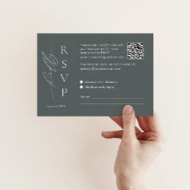 Cartão de RSVP verde sálvia com código QR e letra 
