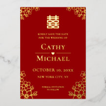 Cartão de salva data de casamento chinês floral ve