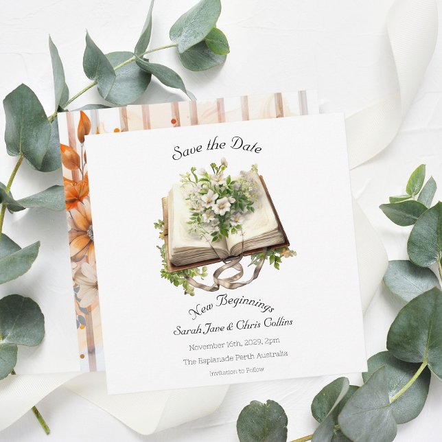 Cartão de Salvamento de Data Plano com Novos Começ (Save the Date New Beginning Flat Square Invitation )