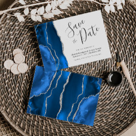Cartão de Salvar a Data Azul Real Prata Moderno co