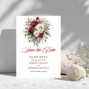 Cartão de Salvar a Data Boho Blush Burgundy Gold