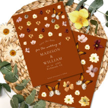 Cartão de Salvar a Data Boho Flor Silvestre Laranj