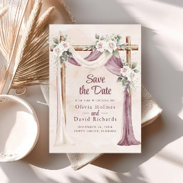 Cartão de Salvar a Data Boho Roxo Rosa Floral Doss