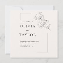 Cartão de Salvar a Data com Arte de Linha Floral M