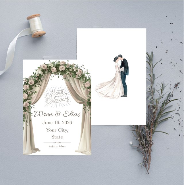 Cartão de Salvar a Data com Elegância Boêmia (Bohemian Elegance Wedding Save the Date Card)