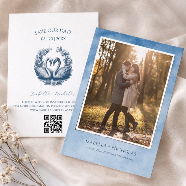 Cartão de Salvar a Data com Foto de Cisne Elegante (Save Our Date - Romantic Request)