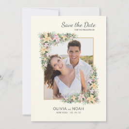 Cartão de Salvar a Data com Foto de Romance Floral