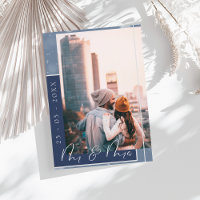 Cartão de Salvar a Data com Foto em Azul Marinho E