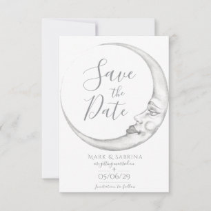 Cartão de Salvar a Data com Lua Crescente Desenhad