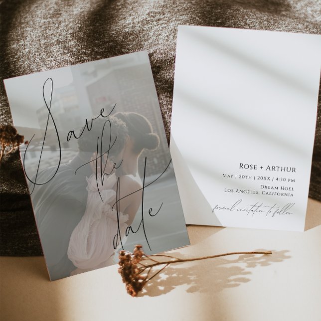 Cartão de Salvar a Data com Roteiro Minimalista Pl (Criador carregado)