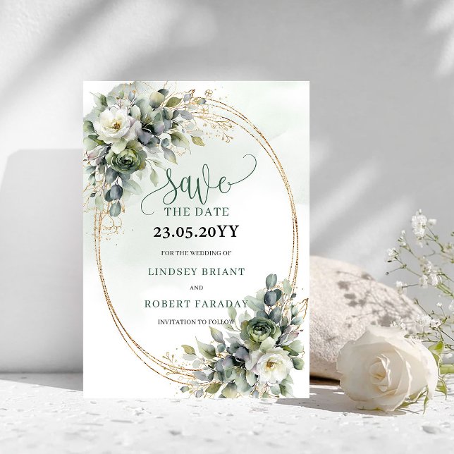 Cartão de Salvar a Data de Água-forte de Eucalipto (Elegant Watercolor Eucalyptus Save The Date Card)