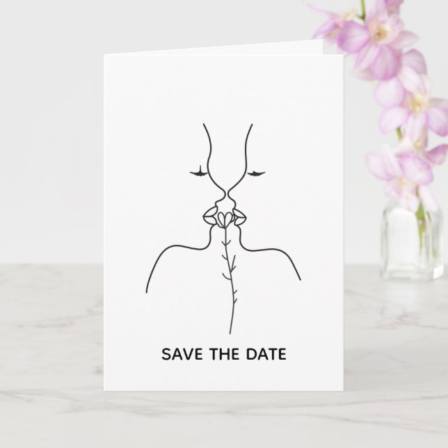 Cartão de Salvar a Data de Arte de Linha Minimalis (Orquídea)