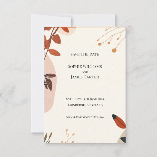 Cartão de Salvar a Data de Casamento Boho Flor Sil (Frente)