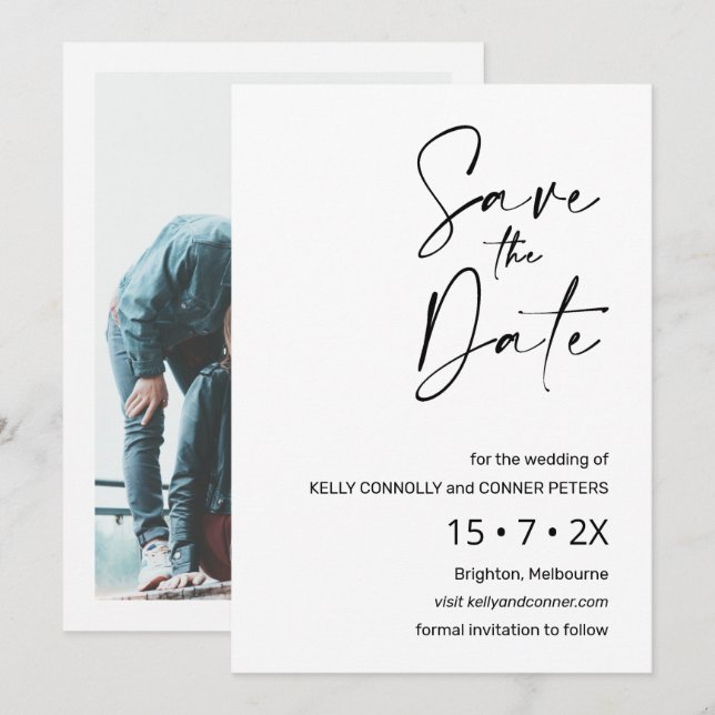 Cartão de Salvar a Data de Casamento com Caligrafi (Frente/Verso)