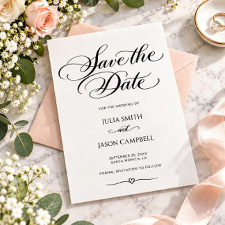 Cartão de Salvar a Data de Casamento com Caligrafi