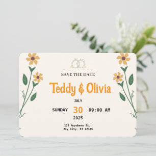 Cartão de Salvar a Data de Casamento com Flores Si