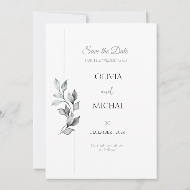 Cartão de Salvar a Data de Casamento com Folhagem  (Frente)
