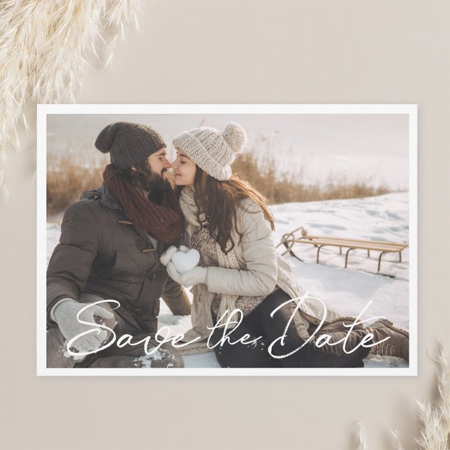 Cartão de Salvar a Data de Casamento com Foto e Le (Criador carregado)