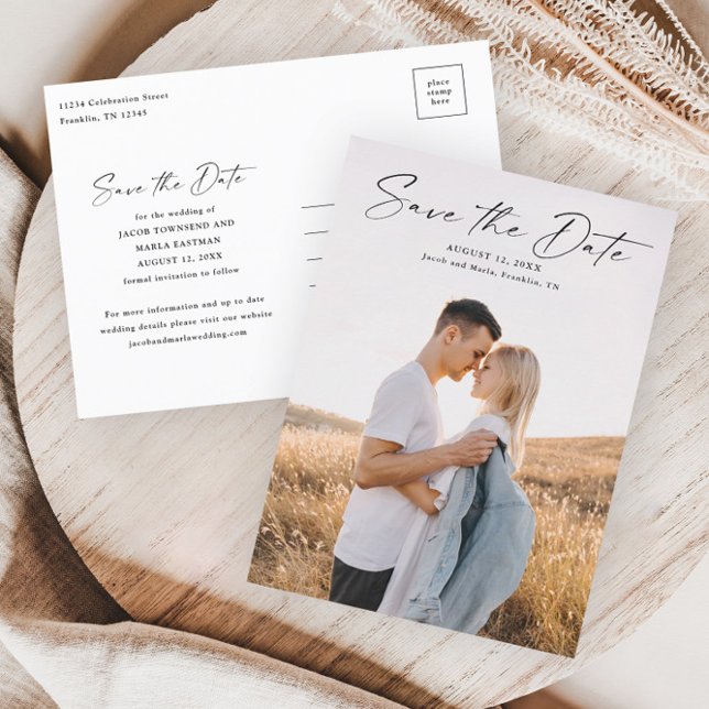 Cartão de Salvar a Data de Casamento com Foto e Le (Criador carregado)