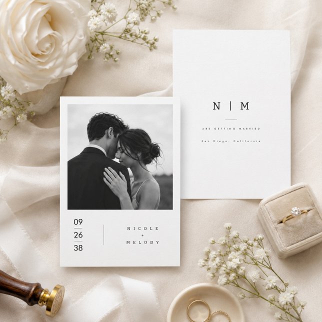 Cartão de Salvar a Data de Casamento com Foto Mini (Criador carregado)