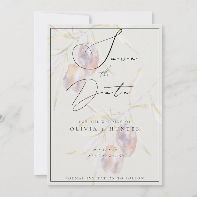 Cartão de Salvar a Data de Casamento com Ramo de O (Frente)