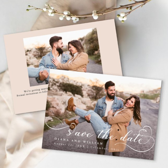 Cartão de Salvar a Data de Casamento com Roteiro M (Save The Date Card)