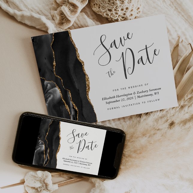 Cartão de Salvar a Data de Casamento em Ágata Dour (Criador carregado)