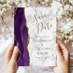 Cartão de Salvar a Data de Casamento em Mármore Ág