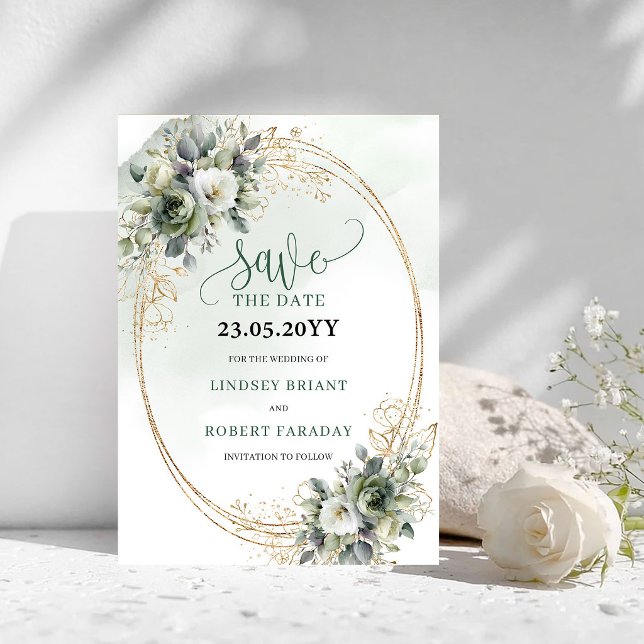 Cartão de Salvar a Data de Casamento em Verde Empo (Bohemian Dusty Green Wedding Save The Date Card)