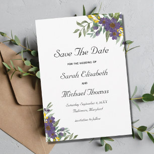 Cartão de Salvar a Data de Casamento Floral Amarel