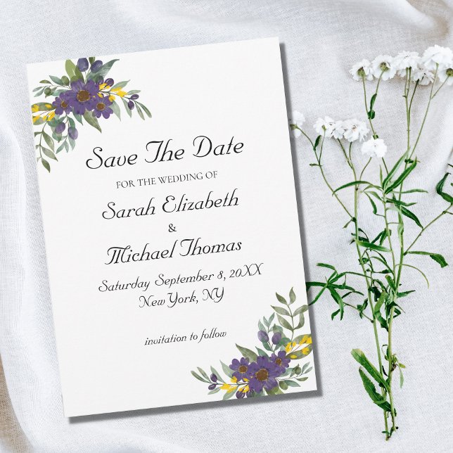Cartão de Salvar a Data de Casamento Floral Amarel (Criador carregado)