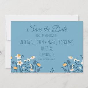 Cartão de Salvar a Data de Casamento Floral Azul D