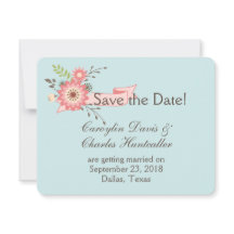 Cartão de Salvar a Data de Casamento Floral Azul e