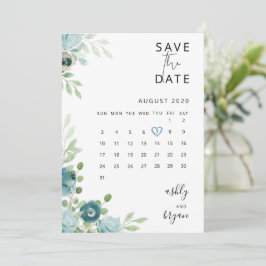 Cartão de Salvar a Data de Casamento Floral Azul E