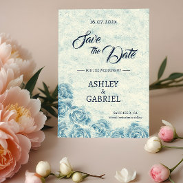 Cartão de Salvar a Data de Casamento Floral Azul R
