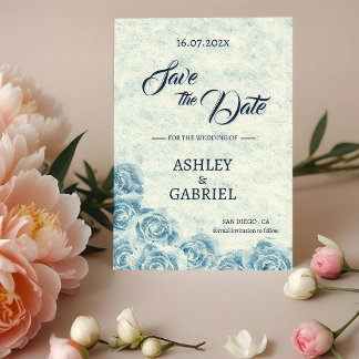 Cartão de Salvar a Data de Casamento Floral Azul R
