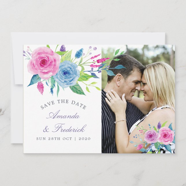 Cartão de Salvar a Data de Casamento Floral com te (Frente)