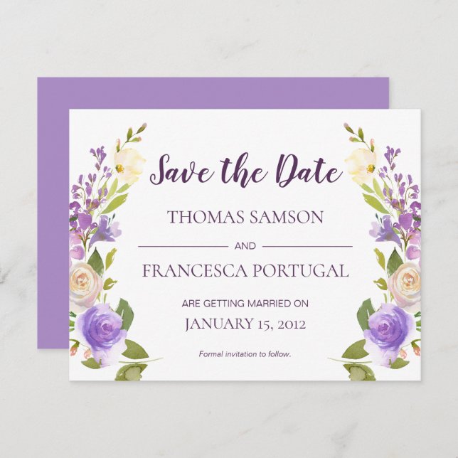 Cartão de Salvar a Data de Casamento Floral em Aqu (Frente/Verso)