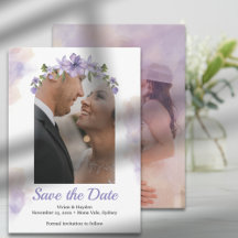 Cartão de Salvar a Data de Casamento Floral Roxo D