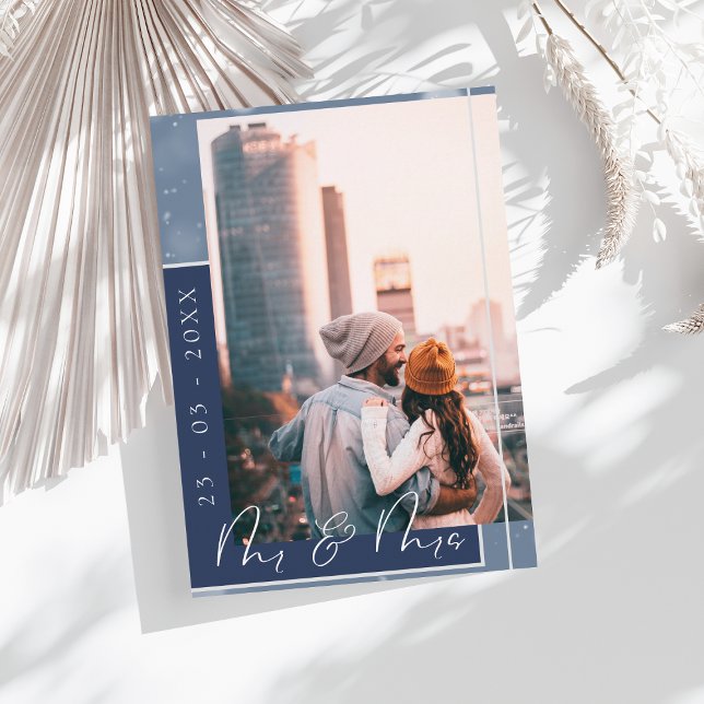 Cartão de Salvar a Data de Fotografia em Azul Mari (Criador carregado)