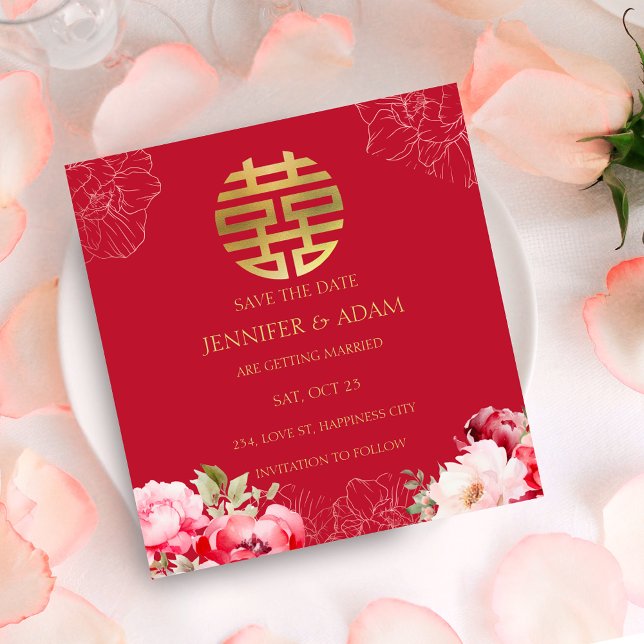 Cartão de Salvar a Data do Casamento com Cerimônia (Tea Ceremony Chinese Wedding Save the Date Card)