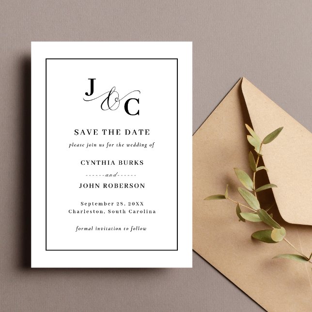 Cartão de Salvar a Data do Casamento com Monograma (Ampersand monogram save the date cards add a stylish touch while announcing your wedding.)