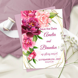Cartão de Salvar a Data do Casamento Floral de Peô