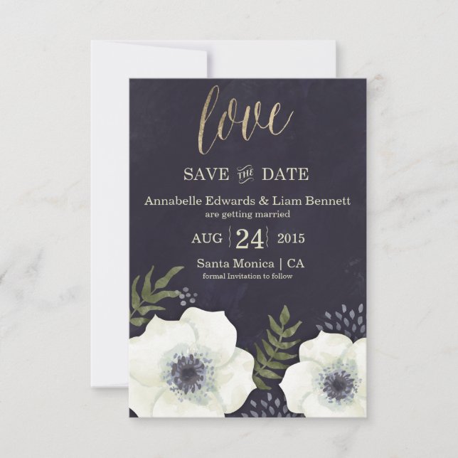 Cartão de Salvar a Data do Casamento Flores Noturn (Frente)
