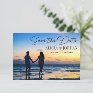 Cartão de Salvar a Data do Pôr do Sol Romântico na