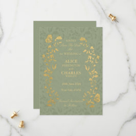 Cartão de Salvar a Data em estilo Vintage Sage Ver