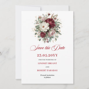 Cartão de Salvar a Data Floral Borgonha Blush Eleg